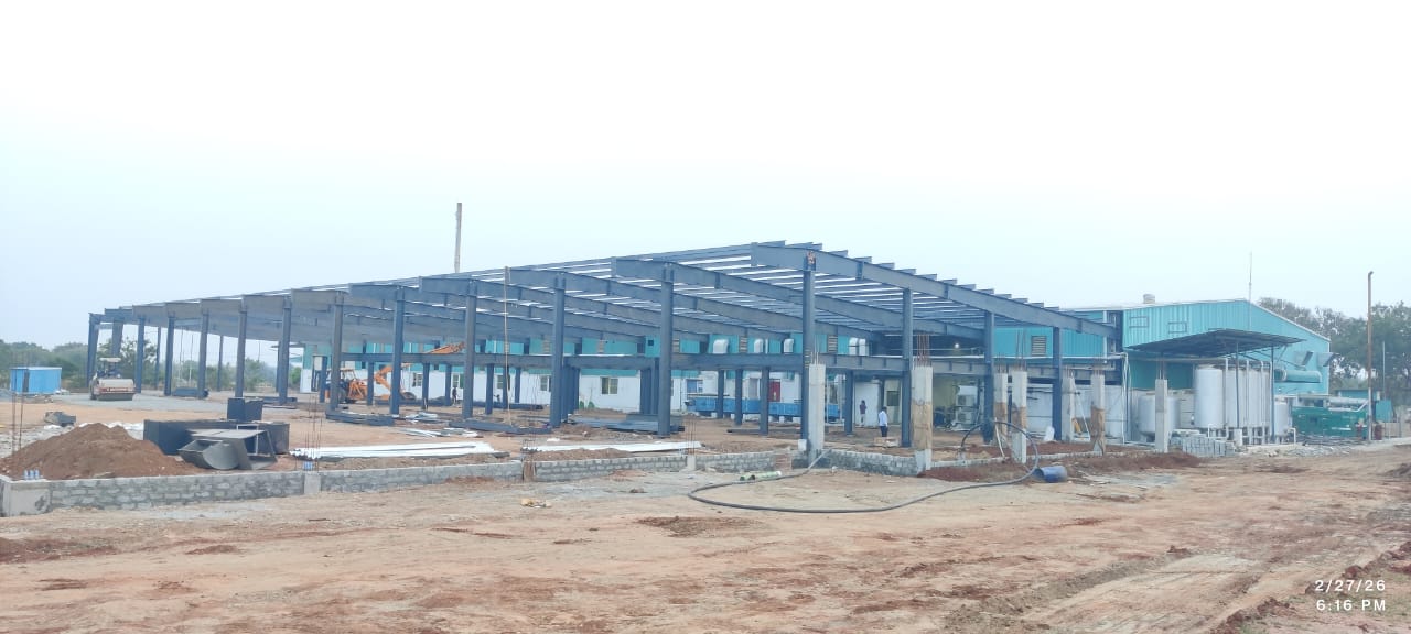 Steel frame structure under erection
